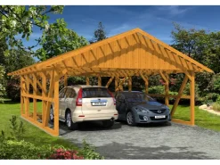 Konstruktionsvollholz*Skan Holz Carport Schwarzwald m. Dachlattung u. Abstellr. C 684 x 772 cm Eiche