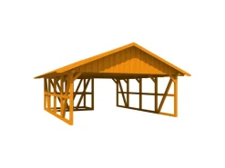 Konstruktionsvollholz*Skan Holz Carport Schwarzwald m. Dachschalung u. Abstellr. A 684 x 772 cm Eiche