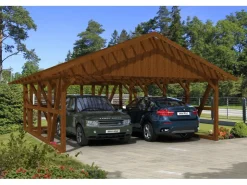 Konstruktionsvollholz*Skan Holz Carport Schwarzwald m. Dachlattung u. Abstellr. B 684 x 772 cm Nuss