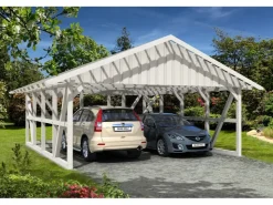 Konstruktionsvollholz*Skan Holz Carport Schwarzwald m. Dachlattung u. Abstellr. C 684 x 772 cm Weiß