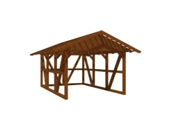 Konstruktionsvollholz*Skan Holz Carport Schwarzwald m. Dachlattung u. Rückwand 424 x 600 cm Nuss