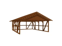 Konstruktionsvollholz*Skan Holz Carport Schwarzwald m. Dachlattung u. Rückwand 684 x 772 cm Nuss