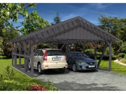Konstruktionsvollholz*Skan Holz Carport Schwarzwald m. Dachlattung u. Abstellr. C 684 x 772 cm Grau
