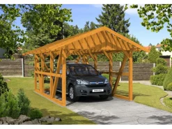 Konstruktionsvollholz*Skan Holz Carport Schwarzwald m. Dachlattung u. Rückwand 424 x 600 cm Eiche