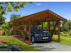 Konstruktionsvollholz*Skan Holz Carport Schwarzwald m. Dachlattung u. Abstellr. 424 x 772 cm Nuss