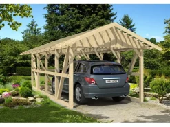 Konstruktionsvollholz*Skan Holz Carport Schwarzwald m. Dachlattung u. Rückwand 424 x 772 cm Natur