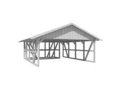 Konstruktionsvollholz*Skan Holz Carport Schwarzwald m. Dachschalung u. Abstellr. B 684 x 772 cm Weiß