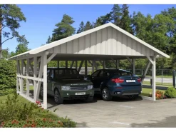 Konstruktionsvollholz*Skan Holz Carport Schwarzwald m. Dachschalung u. Abstellr. B 684 x 772 cm Weiß