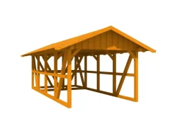 Konstruktionsvollholz*Skan Holz Carport Schwarzwald m. Dachschalung u. Abstellr. 424 x 772 cm Eiche