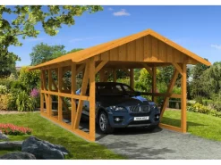 Konstruktionsvollholz*Skan Holz Carport Schwarzwald m. Dachschalung u. Abstellr. 424 x 772 cm Eiche