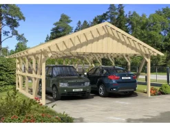 Konstruktionsvollholz*Skan Holz Carport Schwarzwald m. Dachlattung u. Abstellr. B 684 x 772 cm Natur