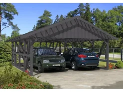 Konstruktionsvollholz*Skan Holz Carport Schwarzwald m. Dachlattung u. Abstellr. B 684 x 772 cm Grau