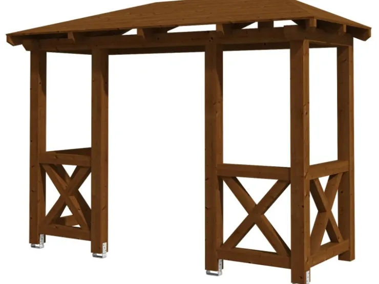 Skan Holz Konstruktionsvollholz|Vordächer^Haustür-Vordach Wismar 5 lasiert 351 cm x 134 cm Nussbaum