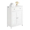 SoBuy Lamellentüren^Badezimmerschrank Sideboard mit Schublade und Lamellentüren 60x87x35cm Weiß FRG238-W