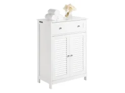 SoBuy Lamellentüren^Badezimmerschrank Sideboard mit Schublade und Lamellentüren 60x87x35cm Weiß FRG238-W