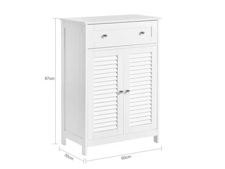 SoBuy Lamellentüren^Badezimmerschrank Sideboard mit Schublade und Lamellentüren 60x87x35cm Weiß FRG238-W