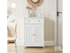 SoBuy Lamellentüren^Badezimmerschrank Sideboard mit Schublade und Lamellentüren 60x87x35cm Weiß FRG238-W