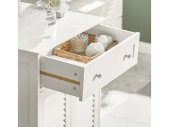 SoBuy Lamellentüren^Badezimmerschrank Sideboard mit Schublade und Lamellentüren 60x87x35cm Weiß FRG238-W
