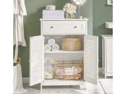 SoBuy Lamellentüren^Badezimmerschrank Sideboard mit Schublade und Lamellentüren 60x87x35cm Weiß FRG238-W