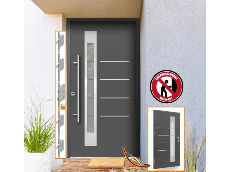 Türdichtungen|Haustüren* Splendoor Thermospace Sicherheits-Haustür Berlin Prime RC2 Anthr. 100x210 cm L Anthrazit
