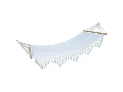 SVITA Holzbefestigungen^Luxushängematte Mit Schmucksaum Boho Holzrahmen Macramé Baumwolle Beige