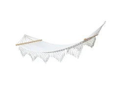 SVITA Holzbefestigungen^Luxushängematte Mit Schmucksaum Boho Holzrahmen Macramé Baumwolle Beige