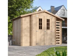 Timbela Holzfenster^Holz-Gartenhaus M389C Beige Braun 5,47 m² FSC®