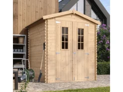 Timbela Holzfenster^Holz-Gartenhaus M320C+M320G mit Boden Beige Braun 2,82 m² FSC®