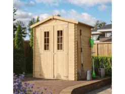 Timbela Holzfenster^Holz-Gartenhaus M367C Beige Braun 1,98 m² FSC®