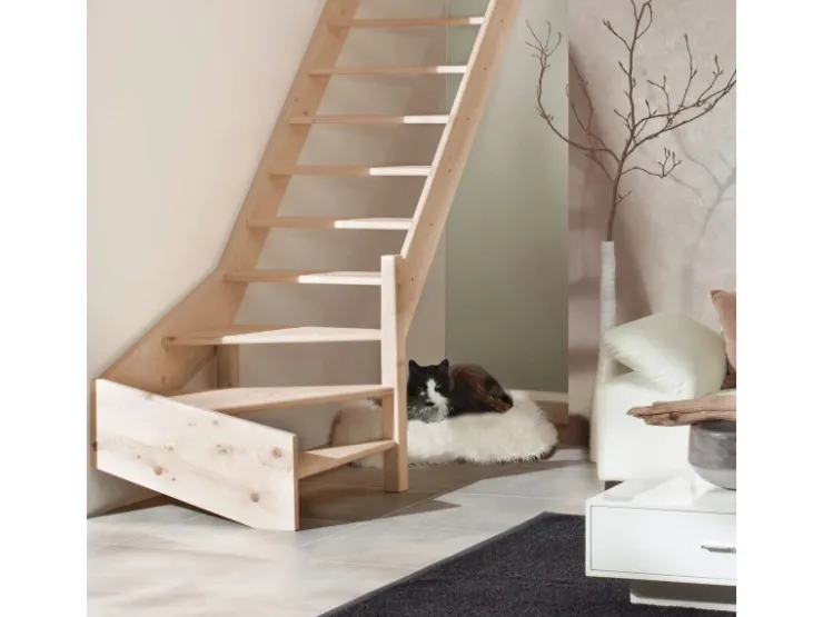 Treppen Intercon Innentreppen^Holztreppe Casablanca Raumspartreppe Fichte Naturbelassen Rechtsgewendelt 80 cm Treppenbreite Ohne Geländer Ohne Setzstufen