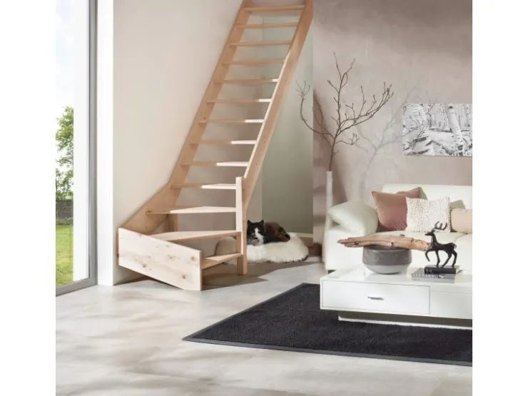 Treppen Intercon Innentreppen^Holztreppe Casablanca Raumspartreppe Fichte Naturbelassen Rechtsgewendelt 80 cm Treppenbreite Ohne Geländer Ohne Setzstufen