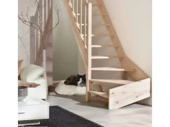 Treppen Intercon Innentreppen^Holztreppe Casablanca Raumspartreppe Fichte Naturbelassen Linksgewendelt 60 cm Treppenbreite Einseitiges Geländer Ohne Setzstufen