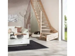 Treppen Intercon Innentreppen^Holztreppe Casablanca Raumspartreppe Fichte Naturbelassen Linksgewendelt 60 cm Treppenbreite Einseitiges Geländer Ohne Setzstufen