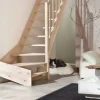 Treppen Intercon Innentreppen^Holztreppe Casablanca Raumspartreppe Fichte Naturbelassen Rechtsgewendelt 60 cm Treppenbreite Einseitiges Geländer Ohne Setzstufen