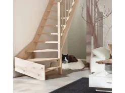 Treppen Intercon Innentreppen^Holztreppe Casablanca Raumspartreppe Fichte Naturbelassen Rechtsgewendelt 60 cm Treppenbreite Einseitiges Geländer Ohne Setzstufen