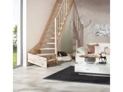 Treppen Intercon Innentreppen^Holztreppe Casablanca Raumspartreppe Fichte Naturbelassen Rechtsgewendelt 60 cm Treppenbreite Einseitiges Geländer Ohne Setzstufen