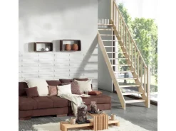 Treppen Intercon Innentreppen^Holztreppe Casablanca Raumspartreppe Fichte Massiv Naturbelassen Gerade Mit 60 cm Treppenbreite Einseitiges Geländer Ohne Setzstufen