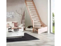 Treppen Intercon Innentreppen^Holztreppe Casablanca Raumspartreppe Buche Massiv Naturbelassen Linksgewendelt Mit 80 cm Treppenbreite Ohne Geländer Ohne Setzstufen