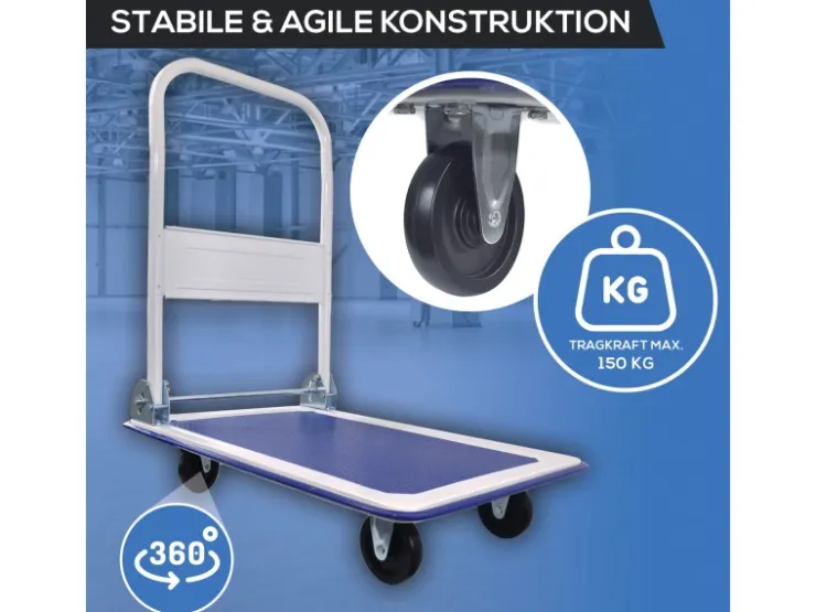 Tronitechnik Bauzubehör|Baugeräte^Transportwagen Plattformwagen klappbar - 150 kg Tragkraft mit Antirutschbeschichtung - Ladefläche 72x48 cm
